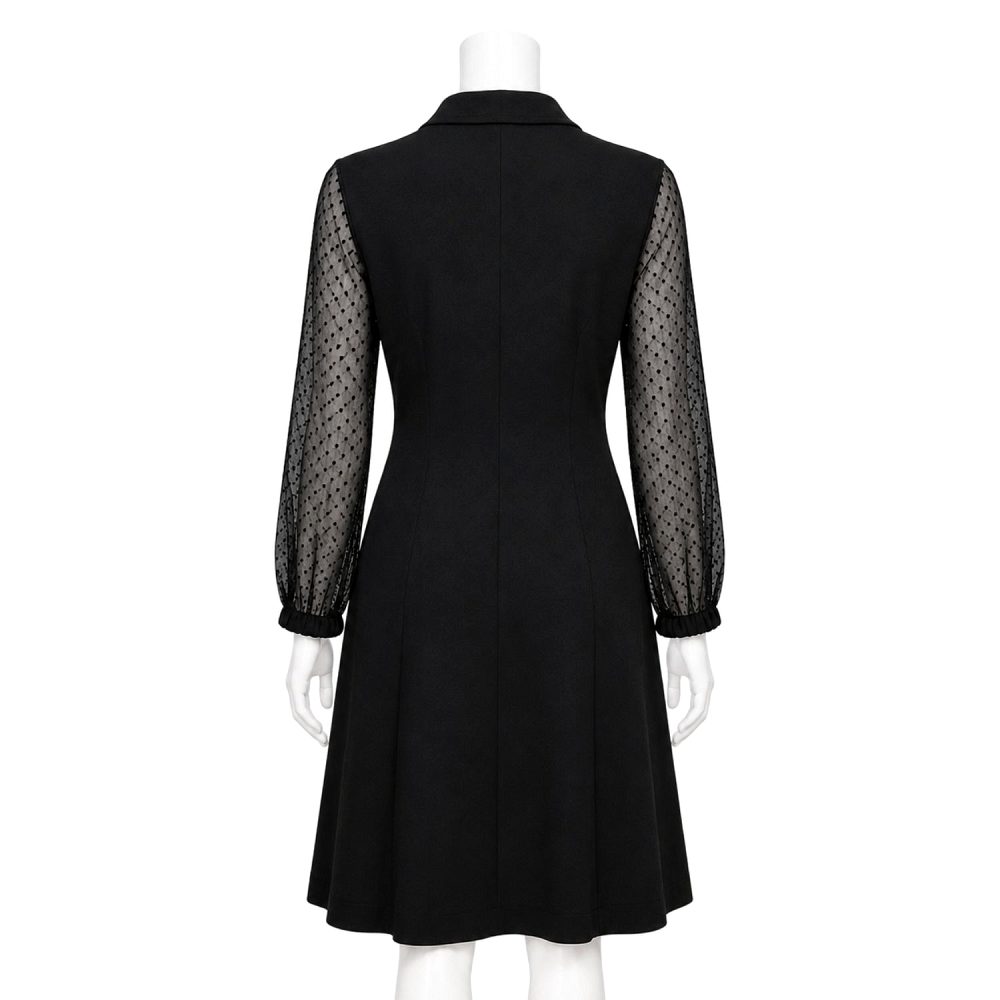 ATHENA Lifestyle Women’s Black Yoke Embellished Fit & Flare Dress with Front Slit