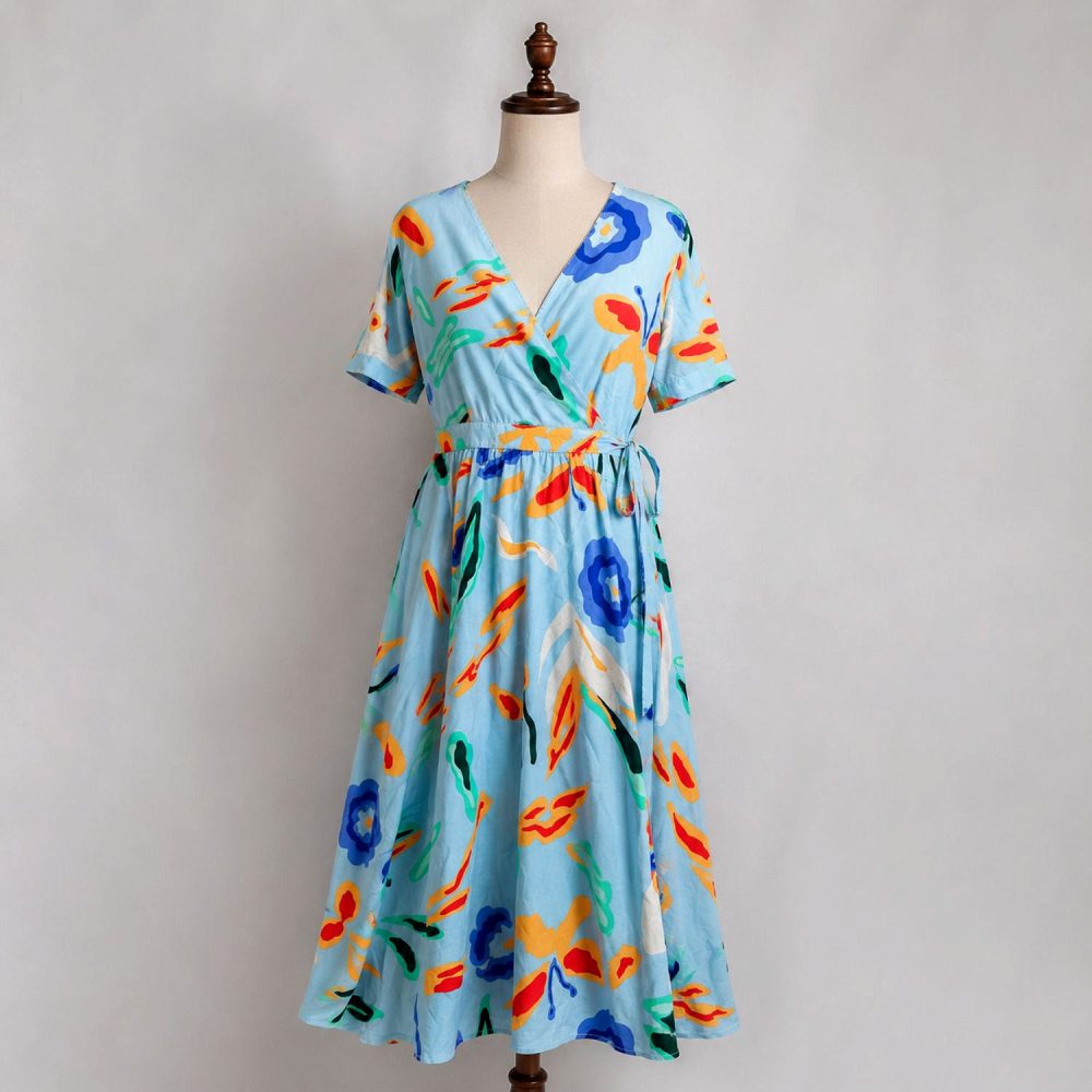 VERO MODA Women’s Regular Fit Powder Blue Printed Dress