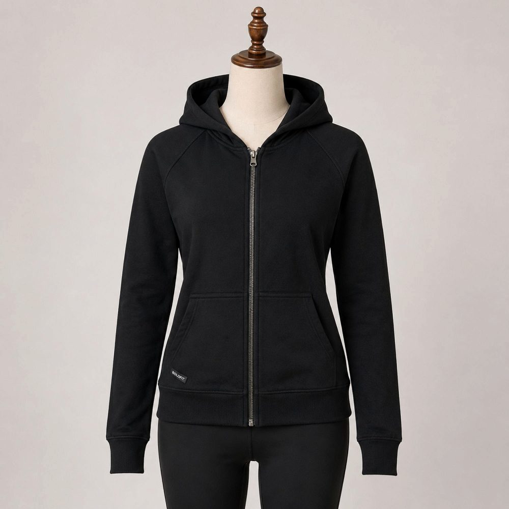 Boldfit Women’s Full Zip Fleece Hoodie Jacket – Black