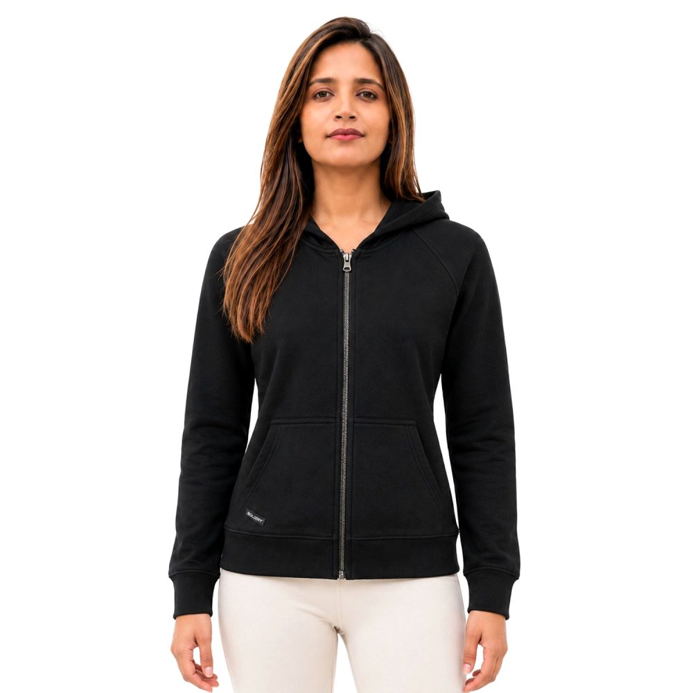 Boldfit Women’s Full Zip Fleece Hoodie Jacket – Black