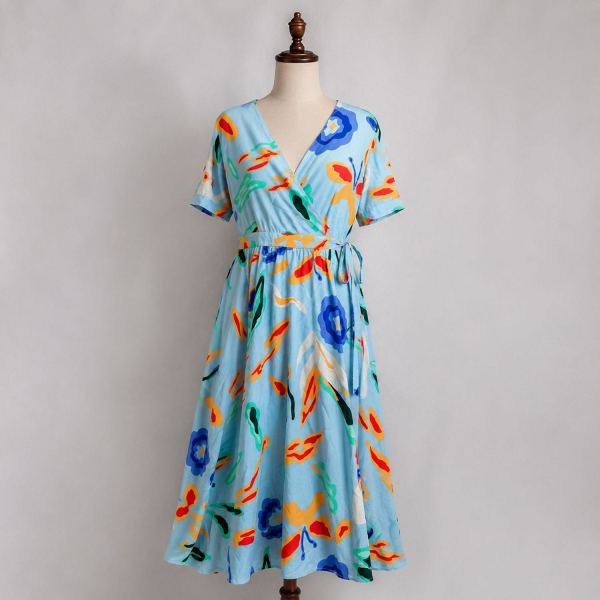 VERO MODA Women’s Regular Fit Powder Blue Printed Dress