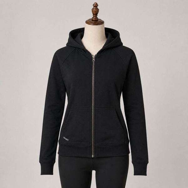 Boldfit Women’s Full Zip Fleece Hoodie Jacket – Black