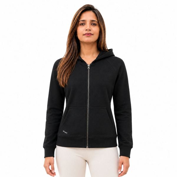 Boldfit Women’s Full Zip Fleece Hoodie Jacket – Black